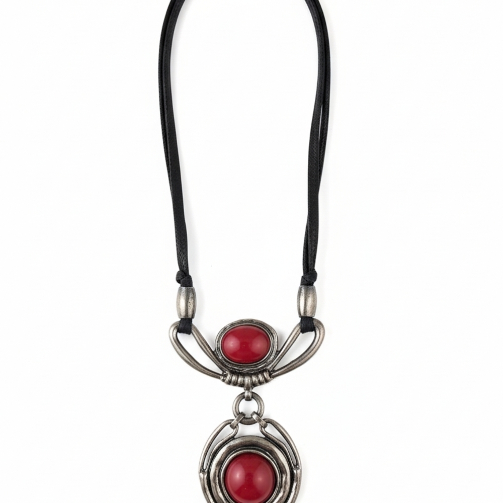 Chic Silver and Red Pendant Necklace